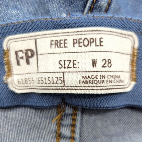 Free People Jeans Women's 28 Blue Pull On Mid Rise Flare Festival Boho Hippie - Picture 6 of 9